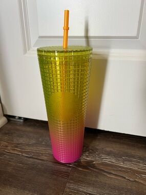 Starbucks Yellow to Pink Studded Ombre Tumbler with Orange Straw